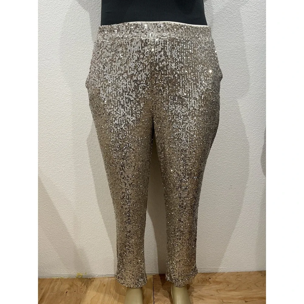 NWT Cable & Gauge‎ Silver/Gold Sequined Lined Party Pants XL.